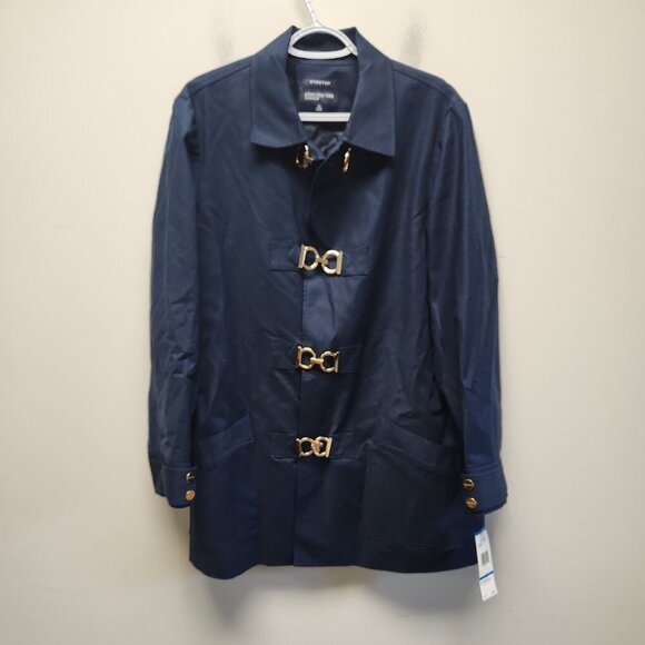 JONES NEW YORK SIGNATURENautical Navy COAT with XL Gold Snaps and Pockets New